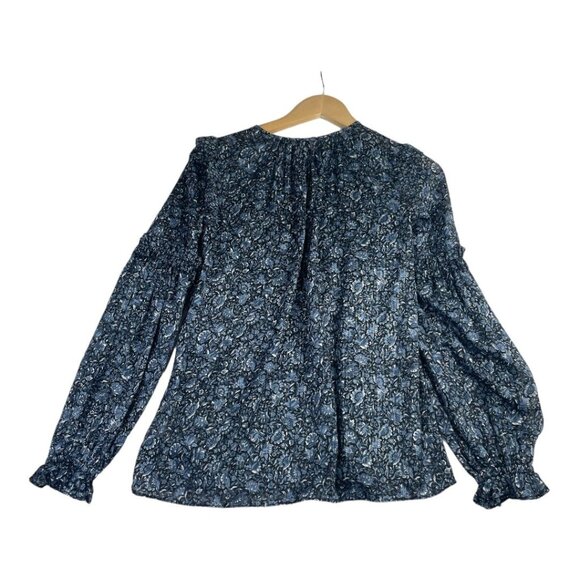 Michael Kors Floral Print Ruffle Trim Long Sleeve Shirt size XS‎ Blue - Picture 5 of 7